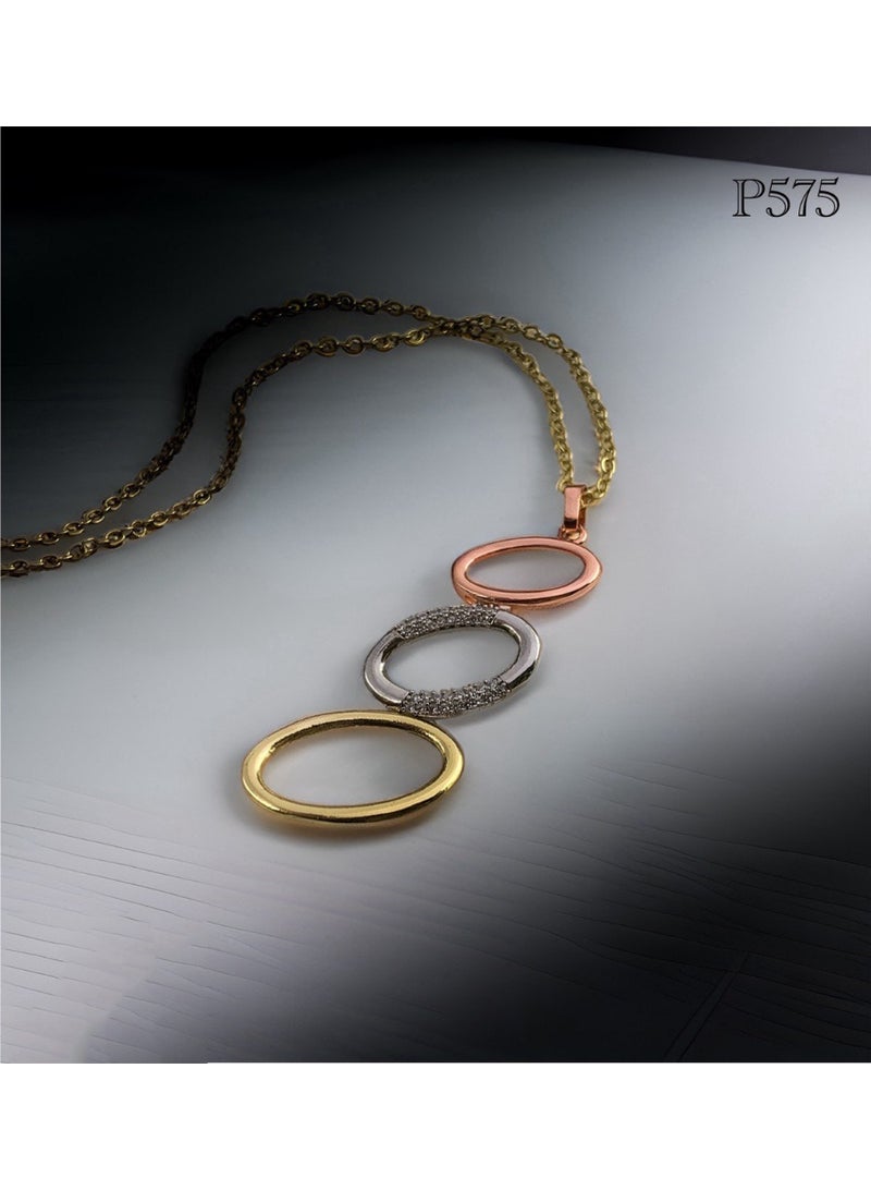 3Diamonds Tricolor Elegant Oval Pendant Necklace – Stylish Multi-tone Jewelry Gift  - Image 5