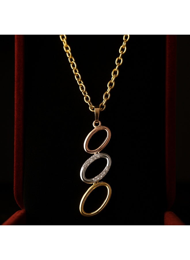 3Diamonds Tricolor Elegant Oval Pendant Necklace – Stylish Multi-tone Jewelry Gift  - Image 3