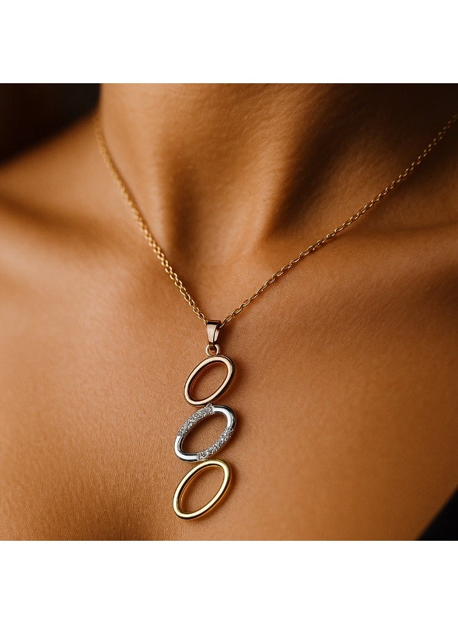 3Diamonds Tricolor Elegant Oval Pendant Necklace – Stylish Multi-tone Jewelry Gift  - Image 2
