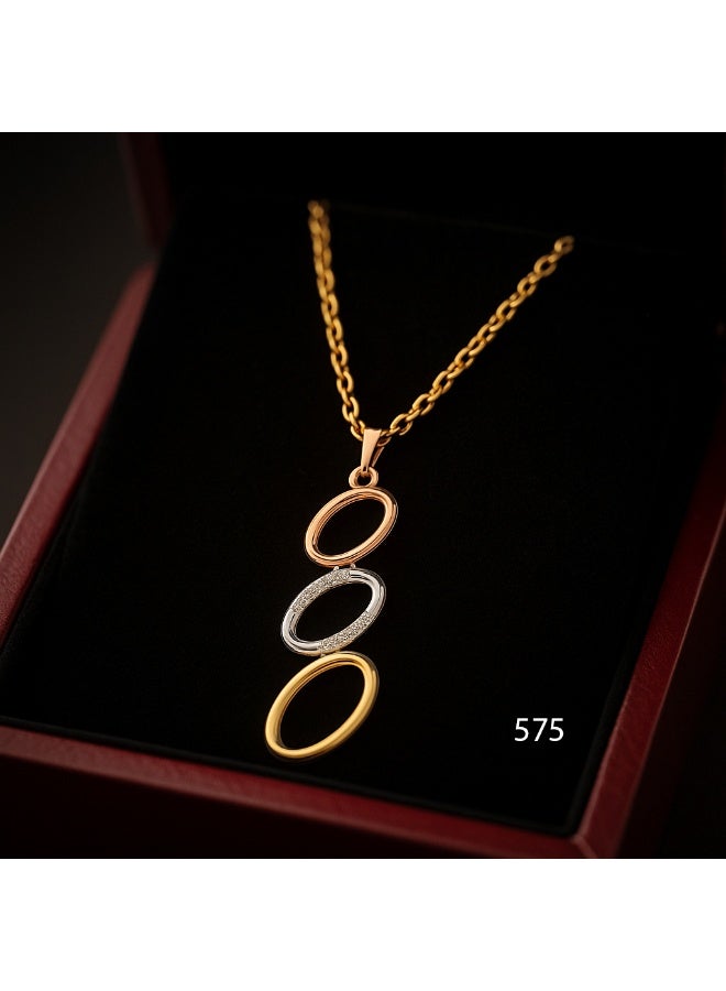 3Diamonds Tricolor Elegant Oval Pendant Necklace – Stylish Multi-tone Jewelry Gift  - Image 1