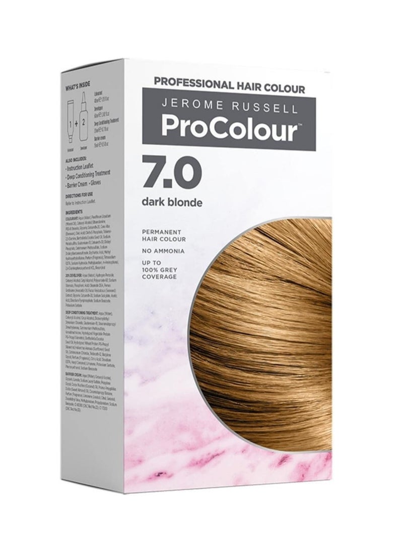 Jerome Russell ProColour Dark Blonde 7.0 Permanent Hair Colour Ammonia Free Hair Dye for Full Grey Coverage Shine and Colour Retention with Brazil Nut Oil  - Image 1