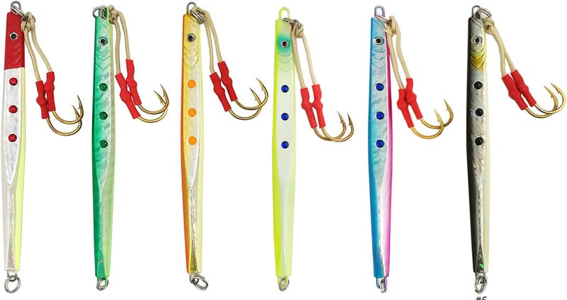 خيوط الصيد السريعة 200 جرام 6 قطع متعددة الألوان لصيد السمك العمودي في المياه المالحة تشمل حقيبة الطعم مثالية لصيد التونة والأمبراج والجرابر في الصيد الكبير في البحر