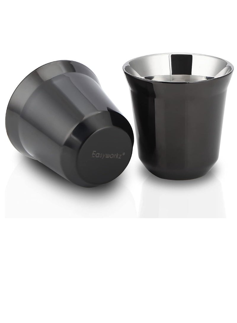 Bukela Stainless Steel Espresso Cup 2pcs Set Double Wall Insulated Metal Demitasse Cups 75ml - Image 1