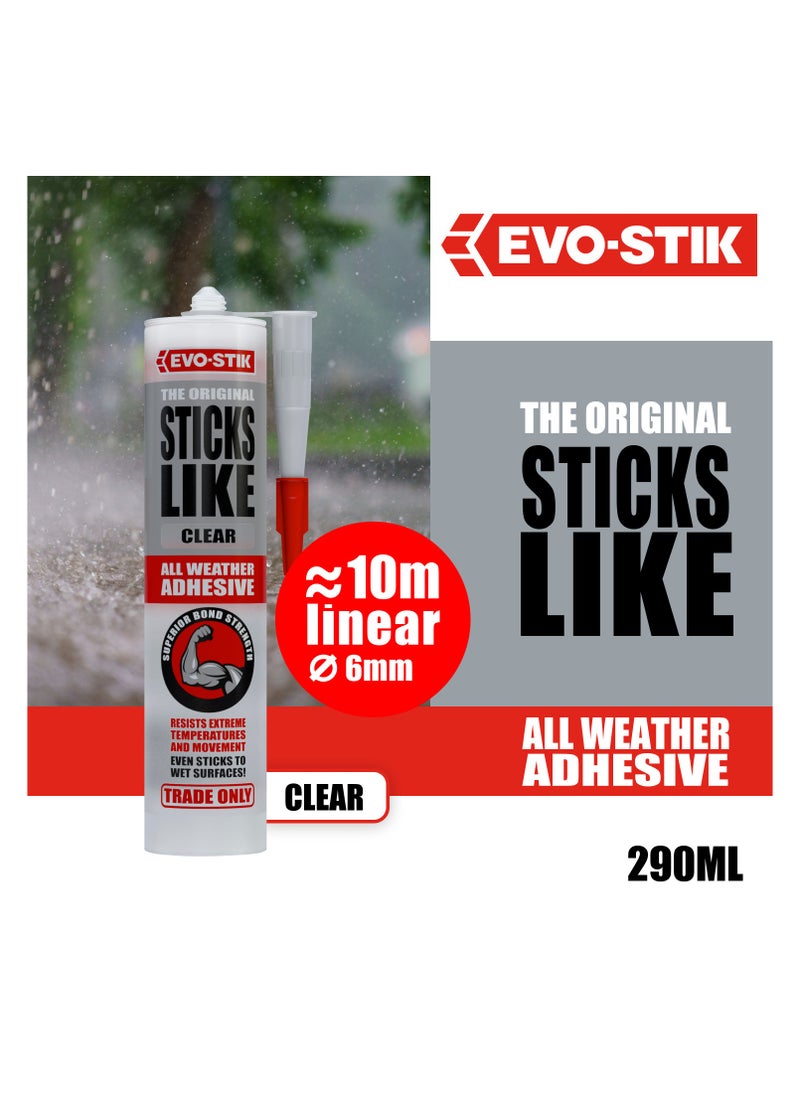 EVO-STIK - Sticks Like Adhesive, All Weather, Extreme Temperature & Movement Resistant, Colour: Clear, Size: 290ml - Image 1