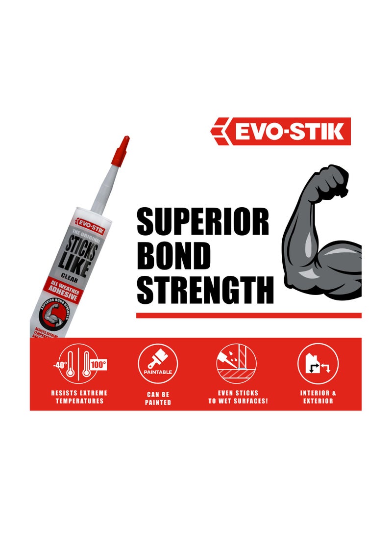 EVO-STIK - Sticks Like Adhesive, All Weather, Extreme Temperature & Movement Resistant, Colour: Clear, Size: 290ml - Image 1