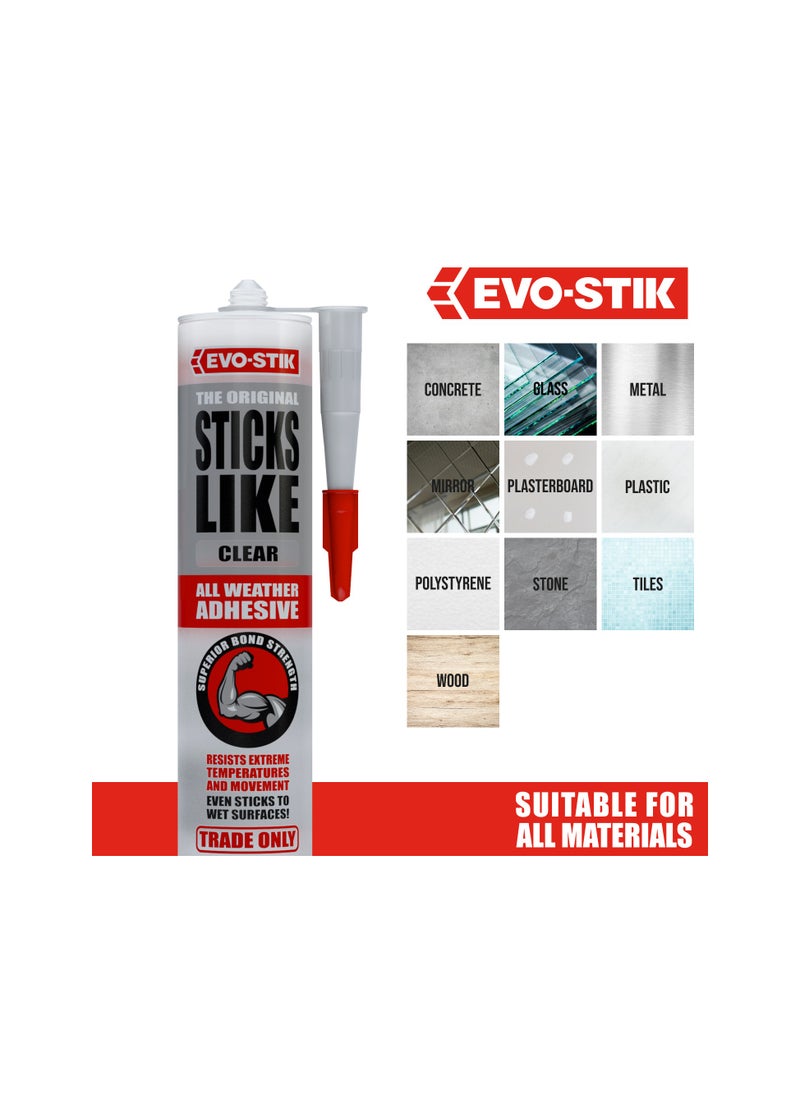 EVO-STIK - Sticks Like Adhesive, All Weather, Extreme Temperature & Movement Resistant, Colour: Clear, Size: 290ml - Image 1
