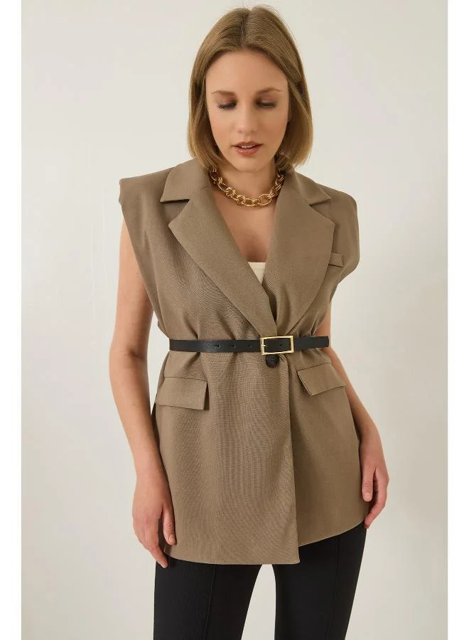 جينجر صدرية طويلة مفصلة بحزام