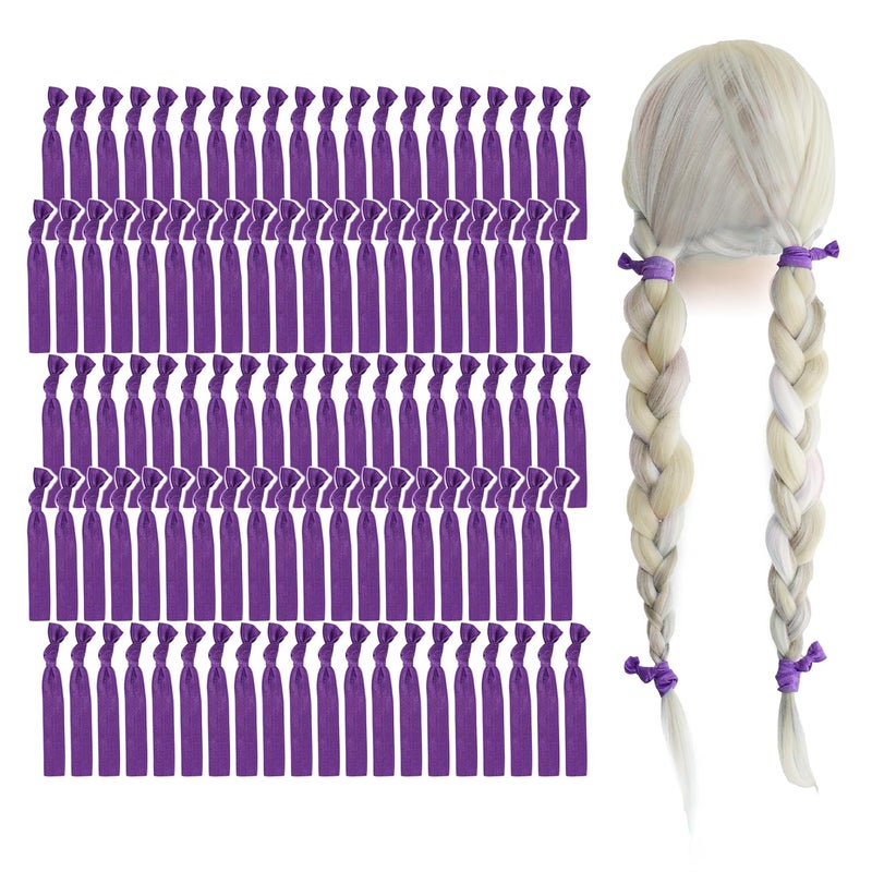 MEEDEE 100 Pack Purple Hair Ties - No Crease, No Damage, Ouchless & Elastic for Women, Yoga & Pony Tails