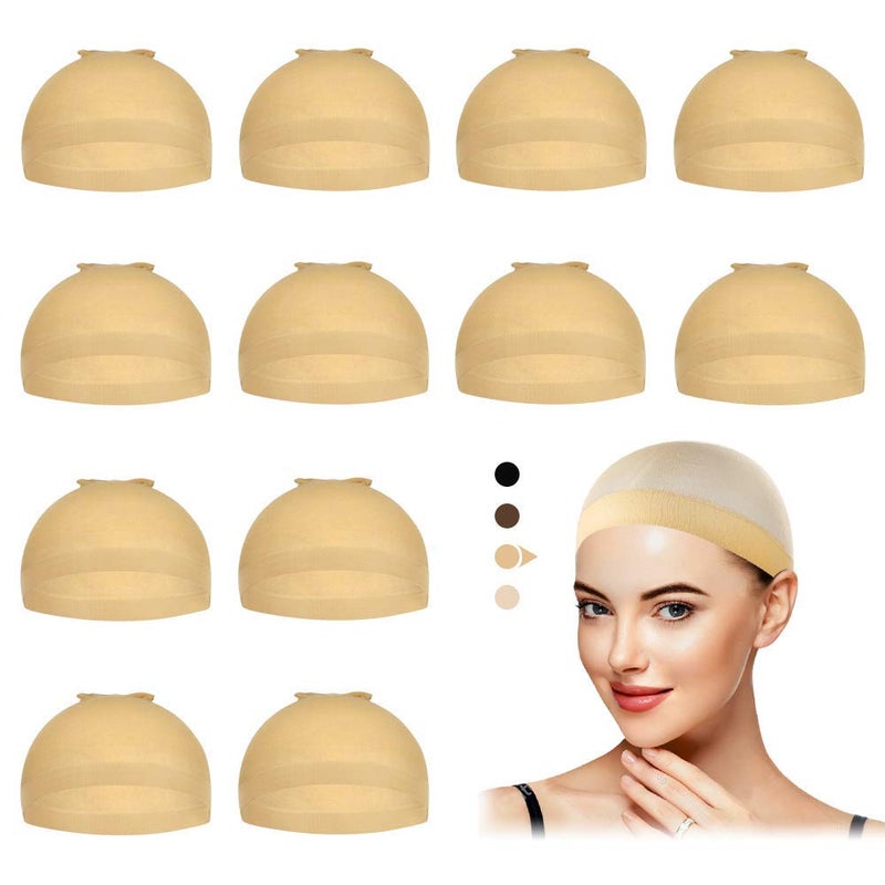 Dreamlover Beige Stocking Wig Caps for Women, 12 Pieces - Image 1