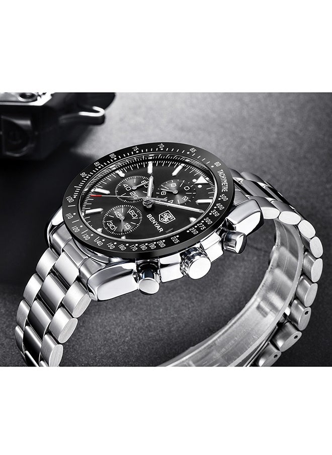 BENYAR - Watches for Men Analog Quartz Chronograph 30M Waterproof Luminous Big Face Men's Watches Business Work Sport Casual Fashion Designer Dress Men's Wrist Watches-Silver Black - Image 1