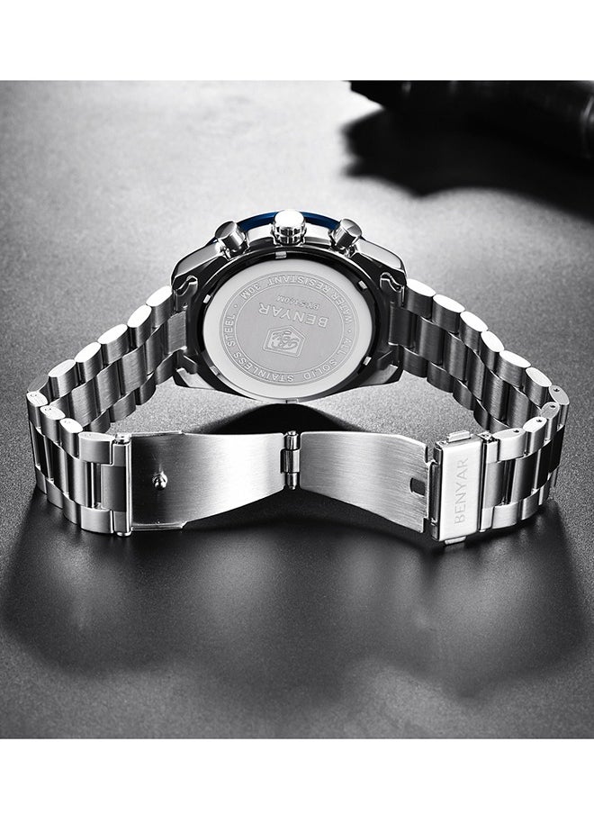 BENYAR - Watches for Men Analog Quartz Chronograph 30M Waterproof Luminous Big Face Men's Watches Business Work Sport Casual Fashion Designer Dress Men's Wrist Watches-Silver Black - Image 1
