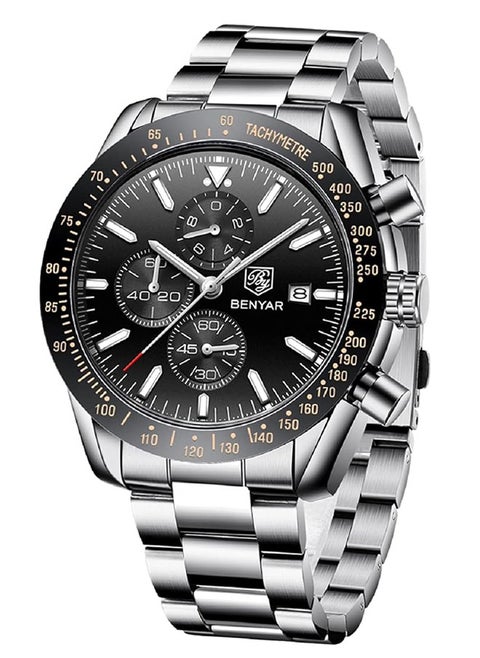 Watches for Men Analog Quartz Chronograph 30M Waterproof Luminous Big Face Men's Watches Business Work Sport Casual Fashion Designer Dress Men's Wrist Watches-Silver Black