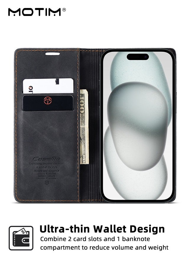 Motim iPhone 15 Case, Premium Leather Wallet Phone Case with Card Holder, Anti-Drop Phone Protective Case, Shockproof Case Cover, iPhone 15 Case with Stand  - Image 2