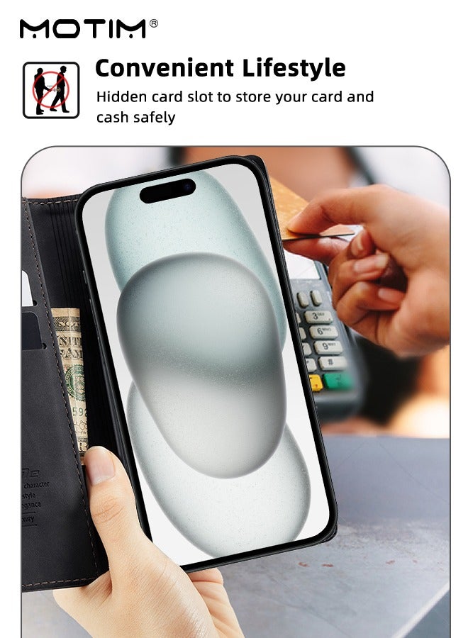 Motim iPhone 15 Case, Premium Leather Wallet Phone Case with Card Holder, Anti-Drop Phone Protective Case, Shockproof Case Cover, iPhone 15 Case with Stand  - Image 4