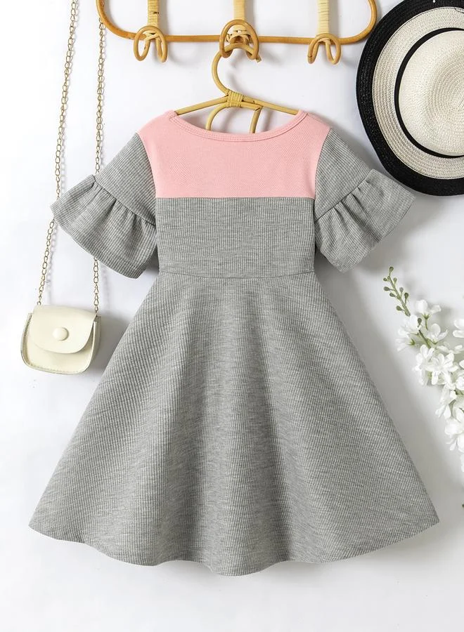 Take Two Girls Color Block Ruffle Trim Dress
