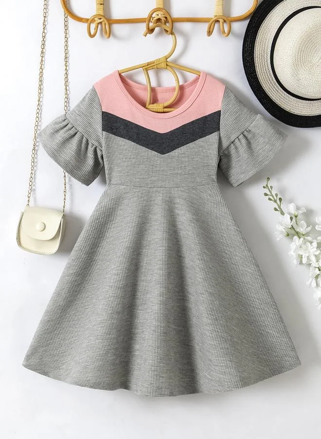 Take Two Girls Color Block Ruffle Trim Dress