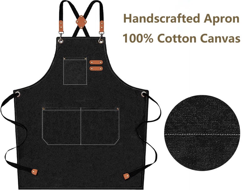 AFUN Chef Aprons for Men Women with Oversized Pockets, 16-Ounce Cotton Canvas Cross Back Heavy Duty Work Apron (Black) - Image 5