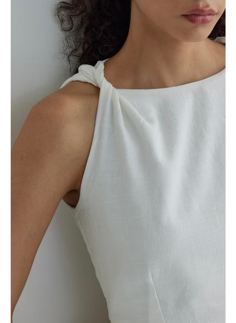 Suud Collection White Breeze Knotted Shoulder Dress - Image 3