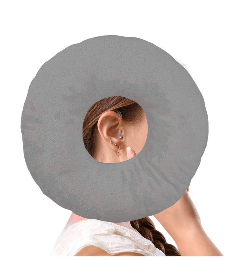 Sanseenia Donut Pillow Ear Piercing Pillow for Side Sleepers Face Down Pillow Small Donut Pillow with Ear Hole Ear Relief for Ear Pressure and Pain Ideal for Headphones Grey