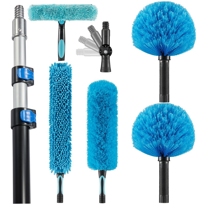 Hicavar 25 Foot High Ceiling Fan Duster with 618 Foot Extension Pole Extendable Reusable Cobweb Feather Window Cleaning Squeegee Kit