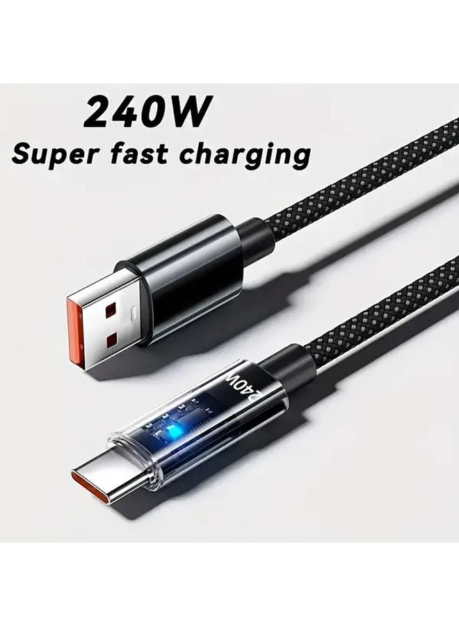 240W شاحن فائق السرعة كابل USB Type C المنسوج الشفاف والمضيء بطول 9.84 بوصة - Image 1