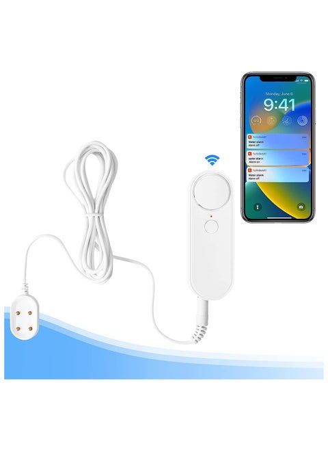 WiFi Water Alarm Leak Detector Smart Water Sensor Alarms with Double Sided Probe Remote App Monitoring 100dB Loud Alarm Sound AAA Battery Powered (Not Include)