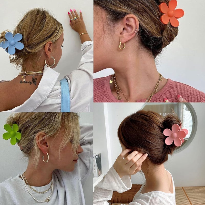 Messen 12 Pieces Flower Claw Clips Large Jaw Clip for Women Girls Thick Hair 12 Colors Matte Big Hair Claw Clip Non Slip Strong Hold Hair Catch Clamps Barrettes Headwear Accessories for Thin Hair - Image 5
