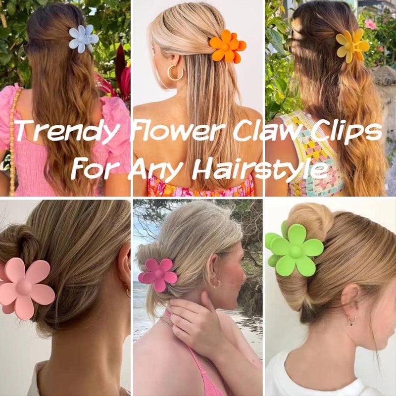 Messen 12 Pieces Flower Claw Clips Large Jaw Clip for Women Girls Thick Hair 12 Colors Matte Big Hair Claw Clip Non Slip Strong Hold Hair Catch Clamps Barrettes Headwear Accessories for Thin Hair - Image 4