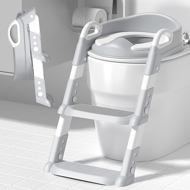 Yakiter Kids Potty Training Seat with Step Stool - Adjustable Height, Soft Cushion, Foldable Design (Grey) - Image 1