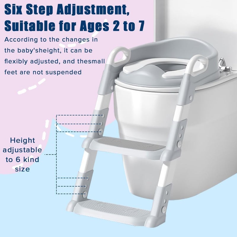 Yakiter Kids Potty Training Seat with Step Stool - Adjustable Height, Soft Cushion, Foldable Design (Grey) - Image 5