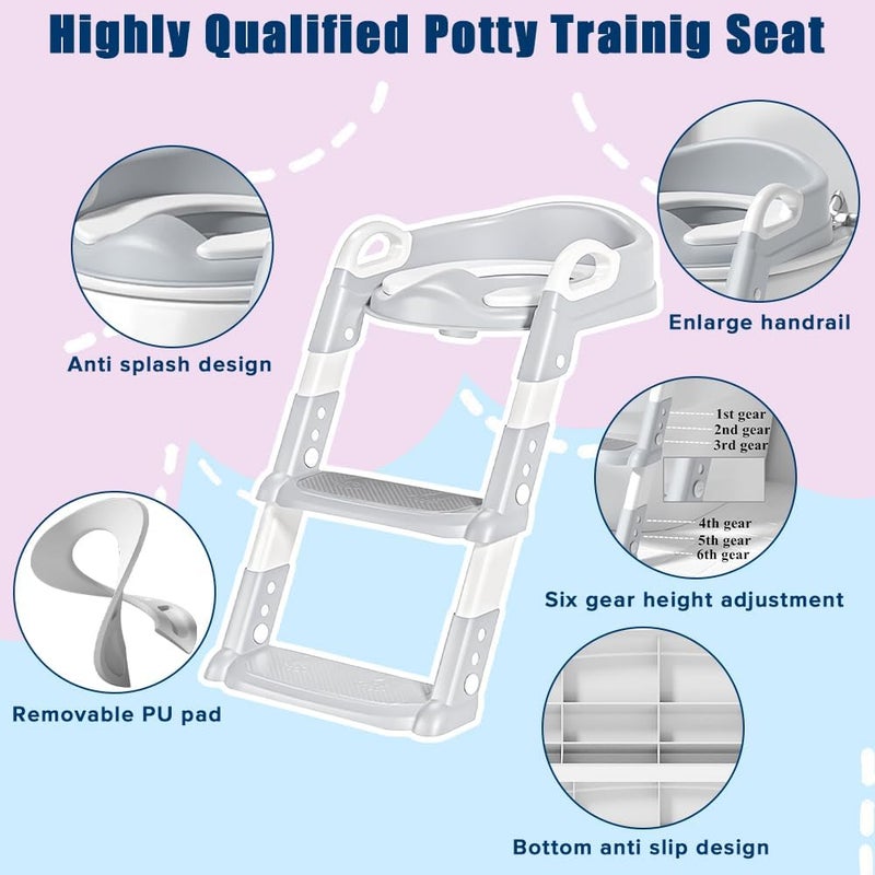 Yakiter Kids Potty Training Seat with Step Stool - Adjustable Height, Soft Cushion, Foldable Design (Grey) - Image 4
