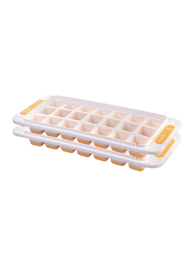 Joyo Pop Up Ice Tray Square for Freezer I 21 Cavity I Pop Up Ice Cube Trays Without Lid I Easy Release I Flexible Silicone Bottom I Stackable I Food Grade Plastic I BPA Free I Set of 2 Pcs - Yellow
