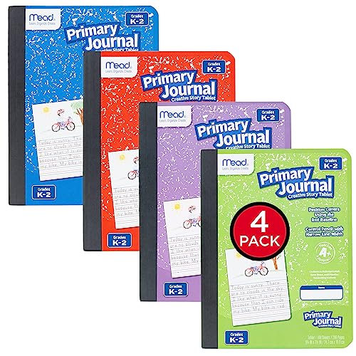 Mead Primary Journal, 4 Pack, Half Page Ruled, Grades K-2, 7-1/2" x 9-3/4", 100 Sheets per Journal, Assorted Colors (610051-ECM) - Image 1