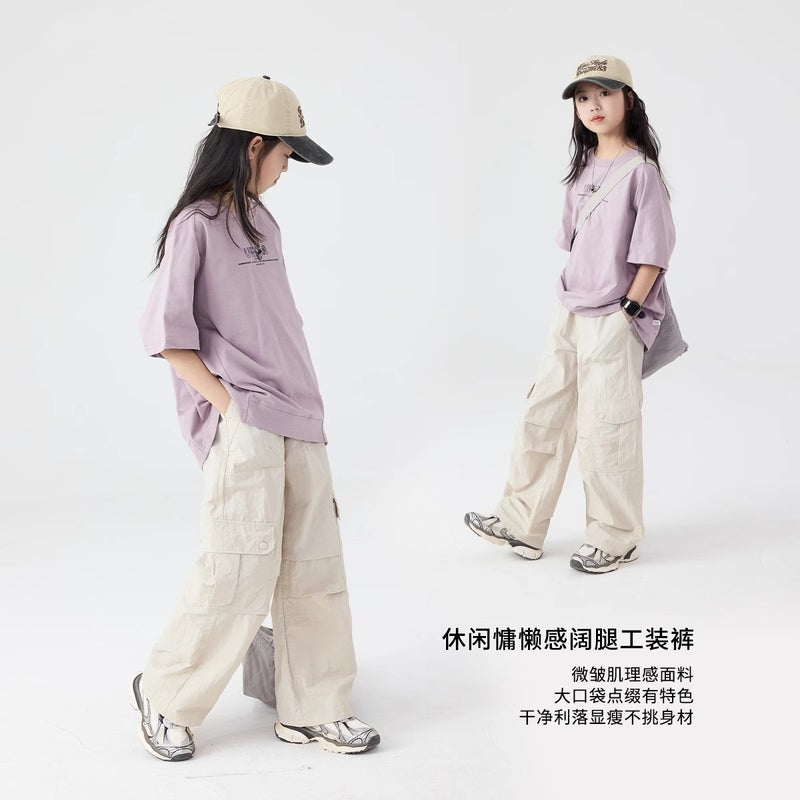 Girls' Pants Wide-Leg Pants Big Kids Children'S Casual Pants Spring Straight Cargo Pants - Image 4