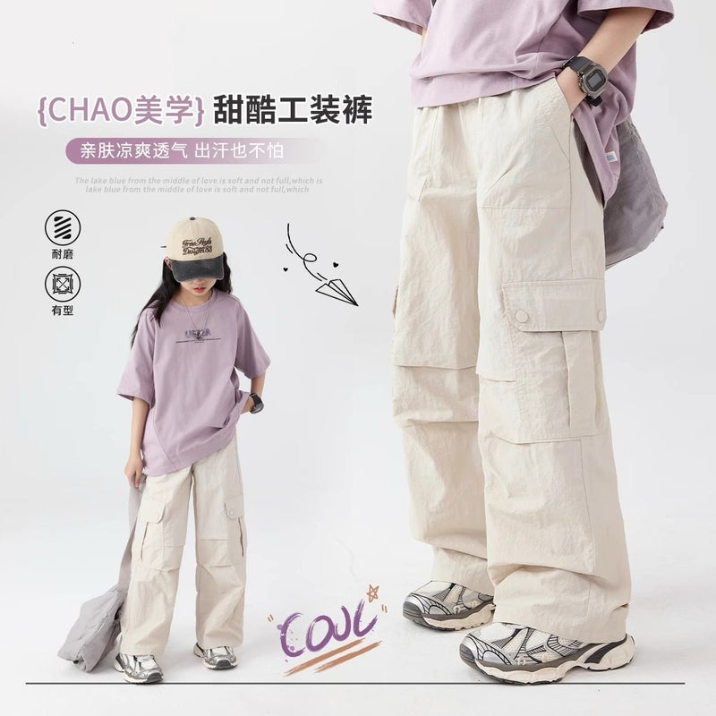 Girls' Pants Wide-Leg Pants Big Kids Children'S Casual Pants Spring Straight Cargo Pants - Image 2