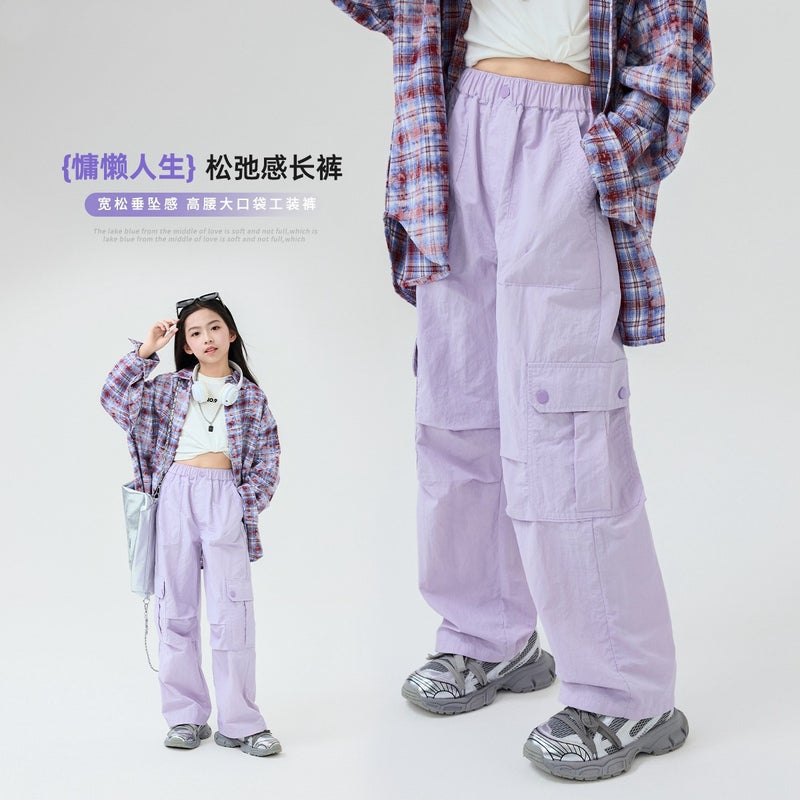 Girls' Pants Wide-Leg Pants Big Kids Children'S Casual Pants Spring Straight Cargo Pants - Image 1