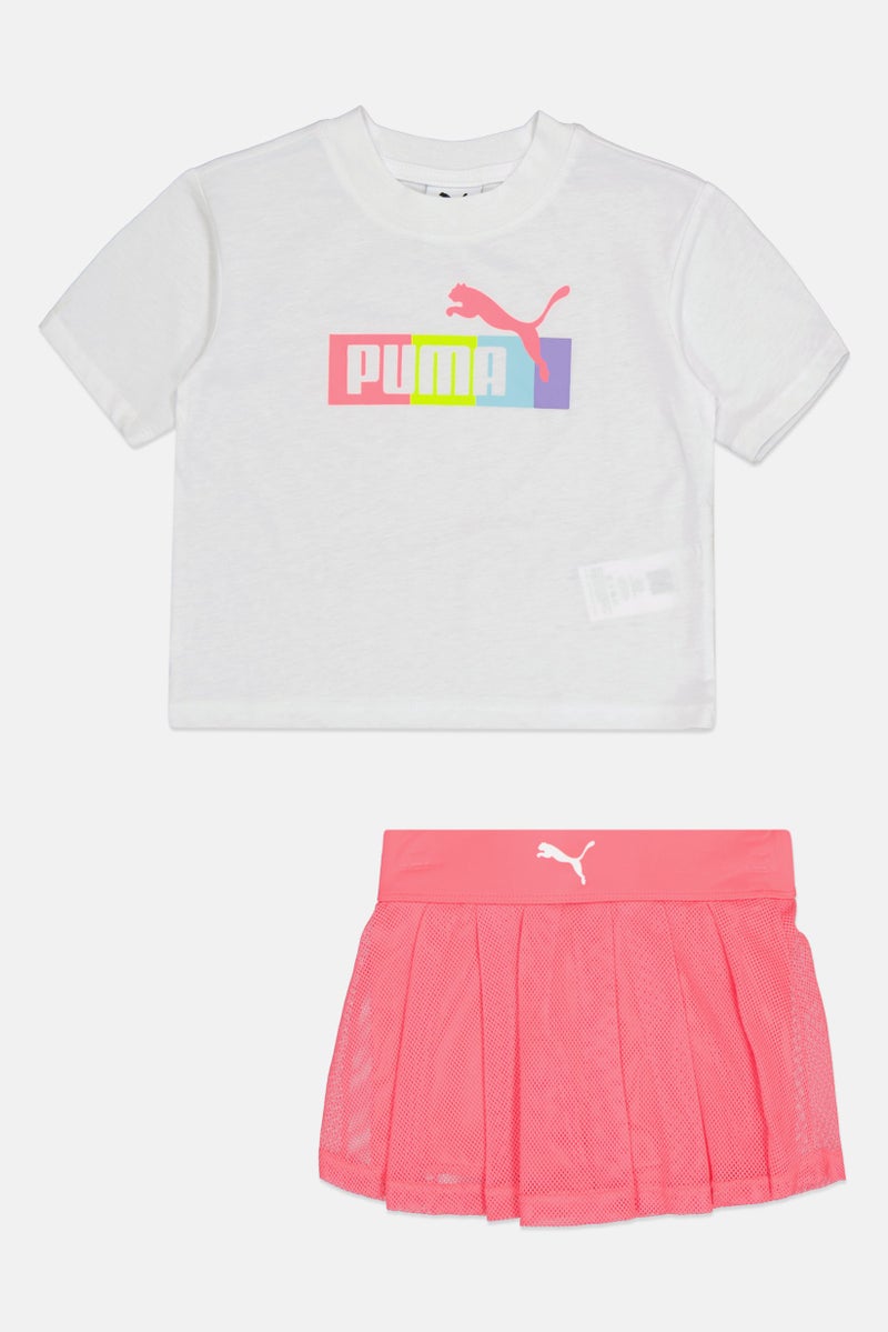 PUMA Kids Girl Brand Logo Short Sleeve T-Shirt And Shorts, Multicolor - Image 2