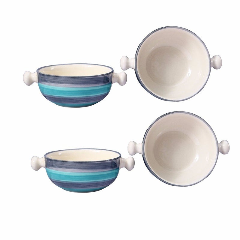 Caffeine Ceramic Handmade Teal & Grey Illusion Snacks Bowl Set(4 pcs) - Image 1
