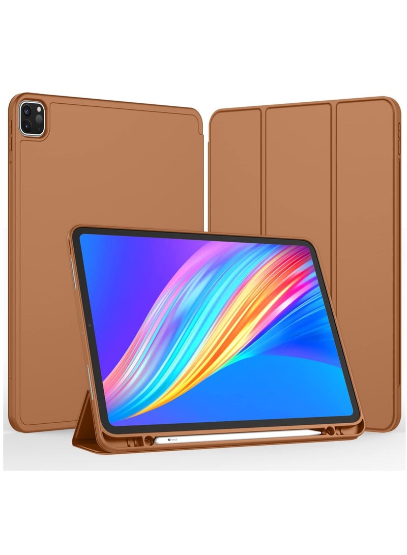 MIGOFAST IPad Pro 12.9 Case 2022(6th Gen)/2021(5th Gen) with Pencil Holder [Support iPad 2nd Pencil Charging/Pair Trifold Stand Smart Case with Soft TPU Back Auto Wake/Sleep Brown - Image 1