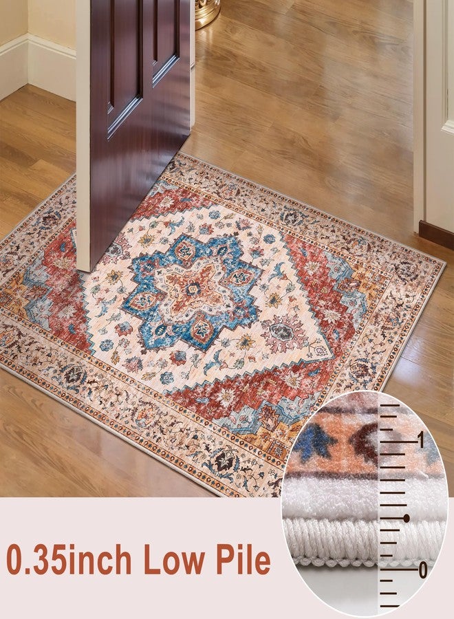 Ciicool Washable Vintage Area Rug, 2x3ft Small Boho Rug, Ultra Soft Rugs for Entryway, Non-Slip Entry Rugs Oriental Low-Pile Indoor Mat Floor Carpet for Entrance Bedroom Kitchen Bathroom Foyer Decor - Image 5
