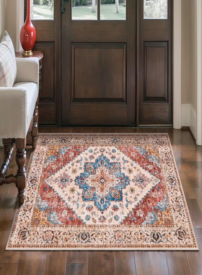 Ciicool Washable Vintage Area Rug, 2x3ft Small Boho Rug, Ultra Soft Rugs for Entryway, Non-Slip Entry Rugs Oriental Low-Pile Indoor Mat Floor Carpet for Entrance Bedroom Kitchen Bathroom Foyer Decor - Image 2