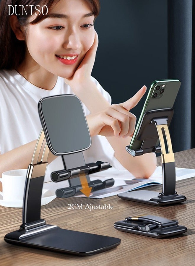 DUNISO Foldable Phone Stand for Desk Height Adjustable Cell Phone Holder Portable Cellphone Cradle Desktop Dock Compatible with iPhone iPad Smartphone - Image 1