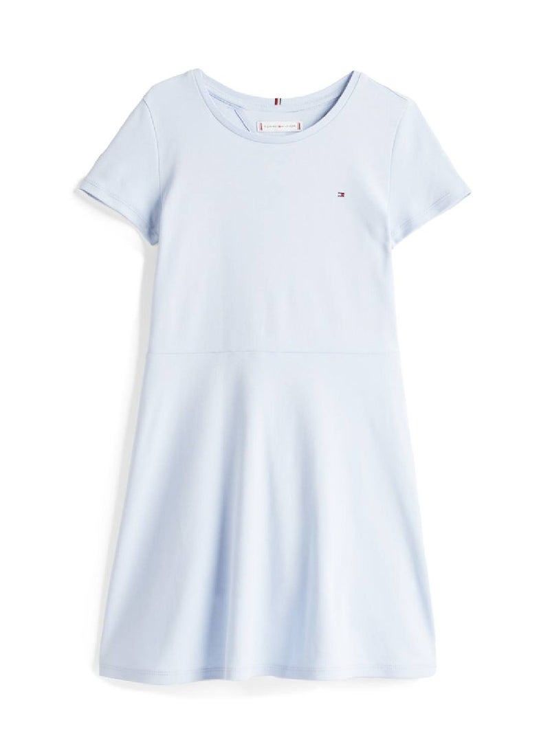TOMMY HILFIGER Girls' Round Neck Skater Dress - Cotton, Blue  - Image 2