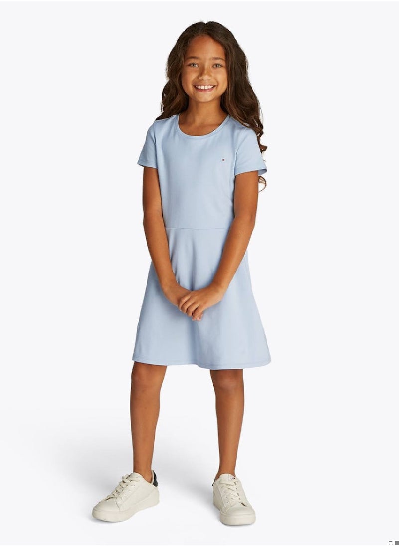 TOMMY HILFIGER Girls' Round Neck Skater Dress - Cotton, Blue  - Image 1