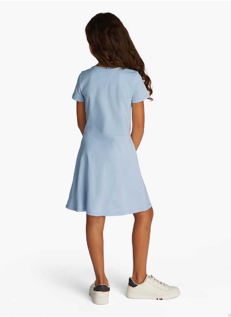 TOMMY HILFIGER Girls' Round Neck Skater Dress - Cotton, Blue  - Image 3