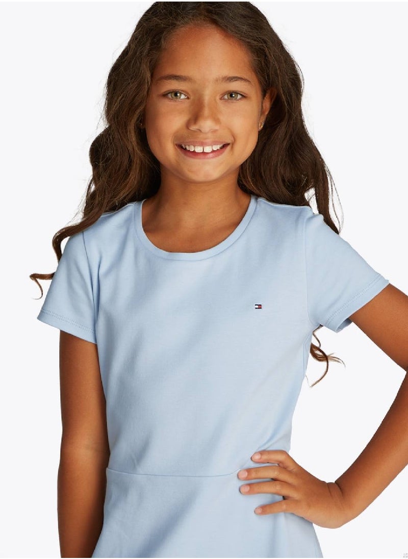 TOMMY HILFIGER Girls' Round Neck Skater Dress - Cotton, Blue  - Image 4