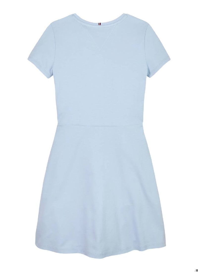 TOMMY HILFIGER Girls' Round Neck Skater Dress - Cotton, Blue  - Image 5