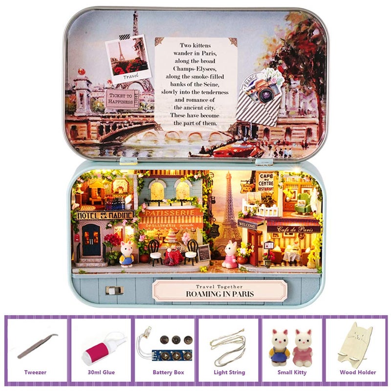 MAGQOO 3D Wooden Dollhouse Miniature DIY Doll House Kit with Furniture,1:24 DIY Box Theater Kit (Roaming in Paris) - Image 1