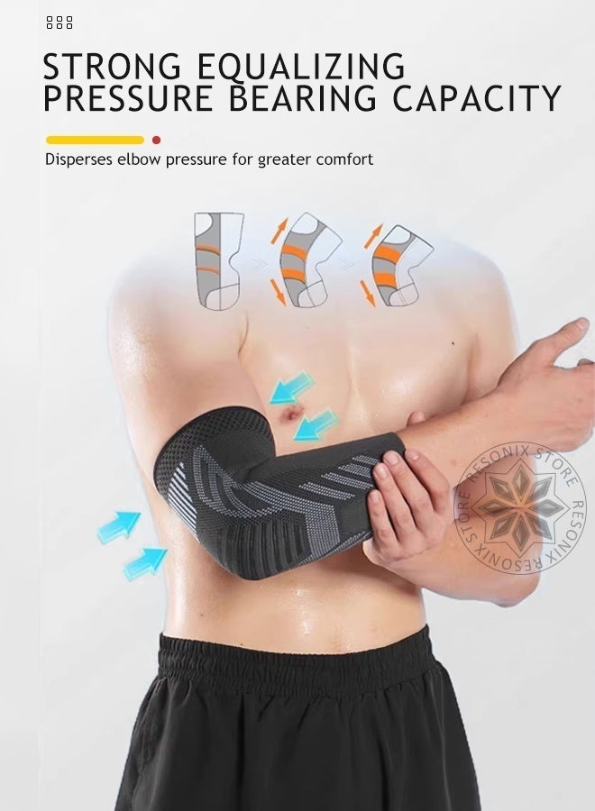 AZMARO 2PCS Elbow Brace Compression Sleeves, Silicone Anti-Slip Arm Support for Men & Women, Breathable Sweat-Wicking for Tendonitis, Tennis Elbow, Weightlifting & Sports — Size L - Image 4