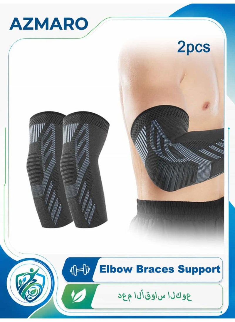 AZMARO 2PCS Elbow Brace Compression Sleeves, Silicone Anti-Slip Arm Support for Men & Women, Breathable Sweat-Wicking for Tendonitis, Tennis Elbow, Weightlifting & Sports — Size L - Image 1
